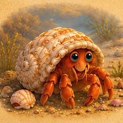 Mara the Hermit Crab peeking out of her shell