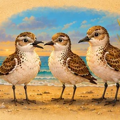 Pearl, Sandy and the shorebird friends together on the shore